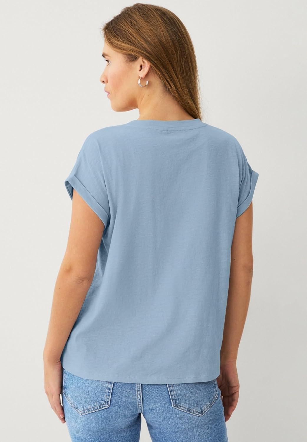 image:imageellos Plus Size VNeck Tee with Rolled CuffsBlue Fog