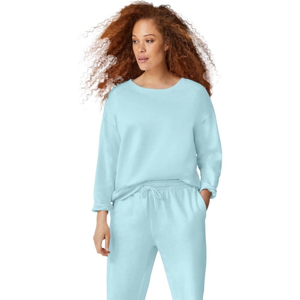 image:imageellos Plus Size Boxy Fleece SweatshirtAqua Sky