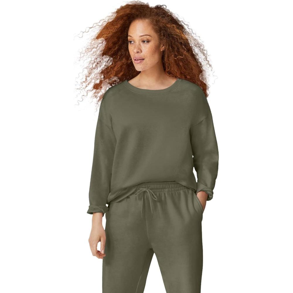 image:imageellos Plus Size Boxy Fleece SweatshirtBurnt Olive