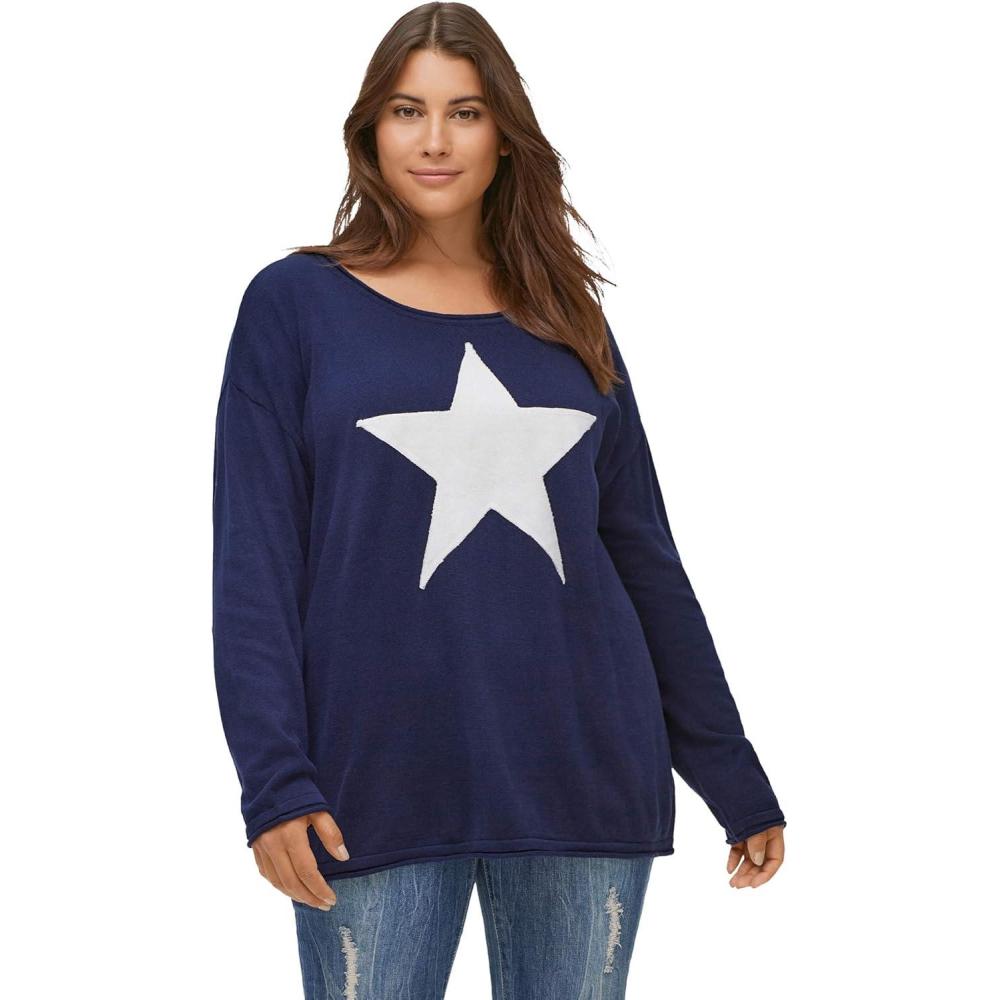 image:imageellos Plus Size Star Applique SweaterNavy Ivory