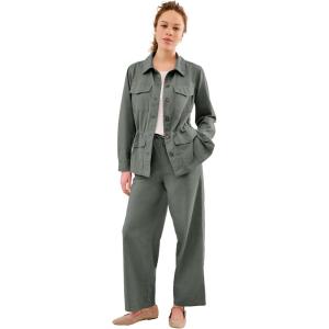 ellos Plus Size Adjustable Waist Button Front Jacket(Desert Green)