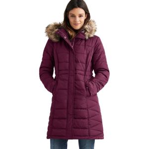 ellos Plus Size Faux Fur Trim Puffer(Midnight Berry)