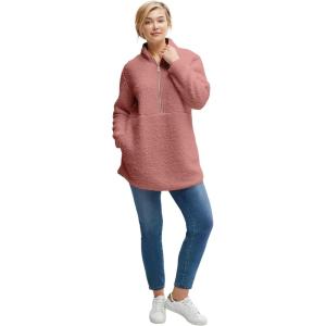 ellos Plus Size Half-Zip Sherpa Pullover(Antique Coral)