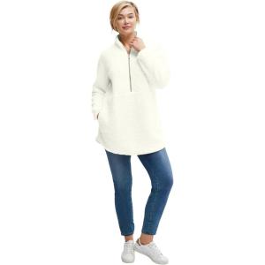 ellos Plus Size Half-Zip Sherpa Pullover(Ivory)