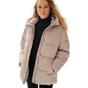 ellos Plus Size Hooded Drawstring Puffer(Taupe Grey)