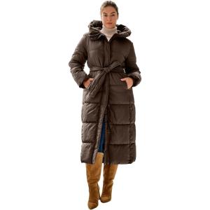 ellos Plus Size Long Belted Puffer With Hood(Chocolate)