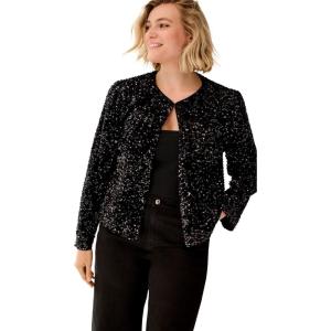 ellos Plus Size Sequin Boxy 1-Hook Jacket(Black)