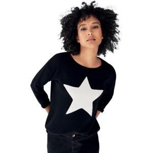ellos Plus Size Star Applique Sweater(Black White)