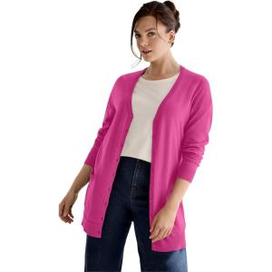 ellos Plus Size V-Neck Button-Front 100% Cotton Boyfriend Cardigan(Tropical Raspberry)