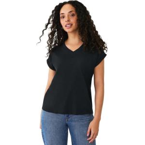 ellos Plus Size V-Neck Tee with Rolled Cuffs(Black)