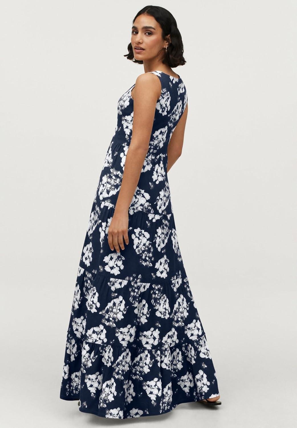 image:imageellos Plus Size Stretch Knit Scoop Neck Sleeveless Tiered Maxi DressNavy Floral Print