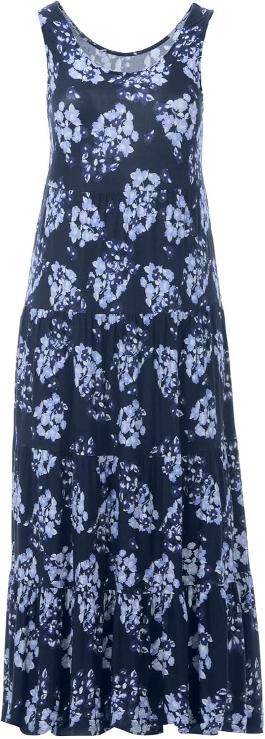 image:imageellos Plus Size Stretch Knit Scoop Neck Sleeveless Tiered Maxi DressNavy Floral Print