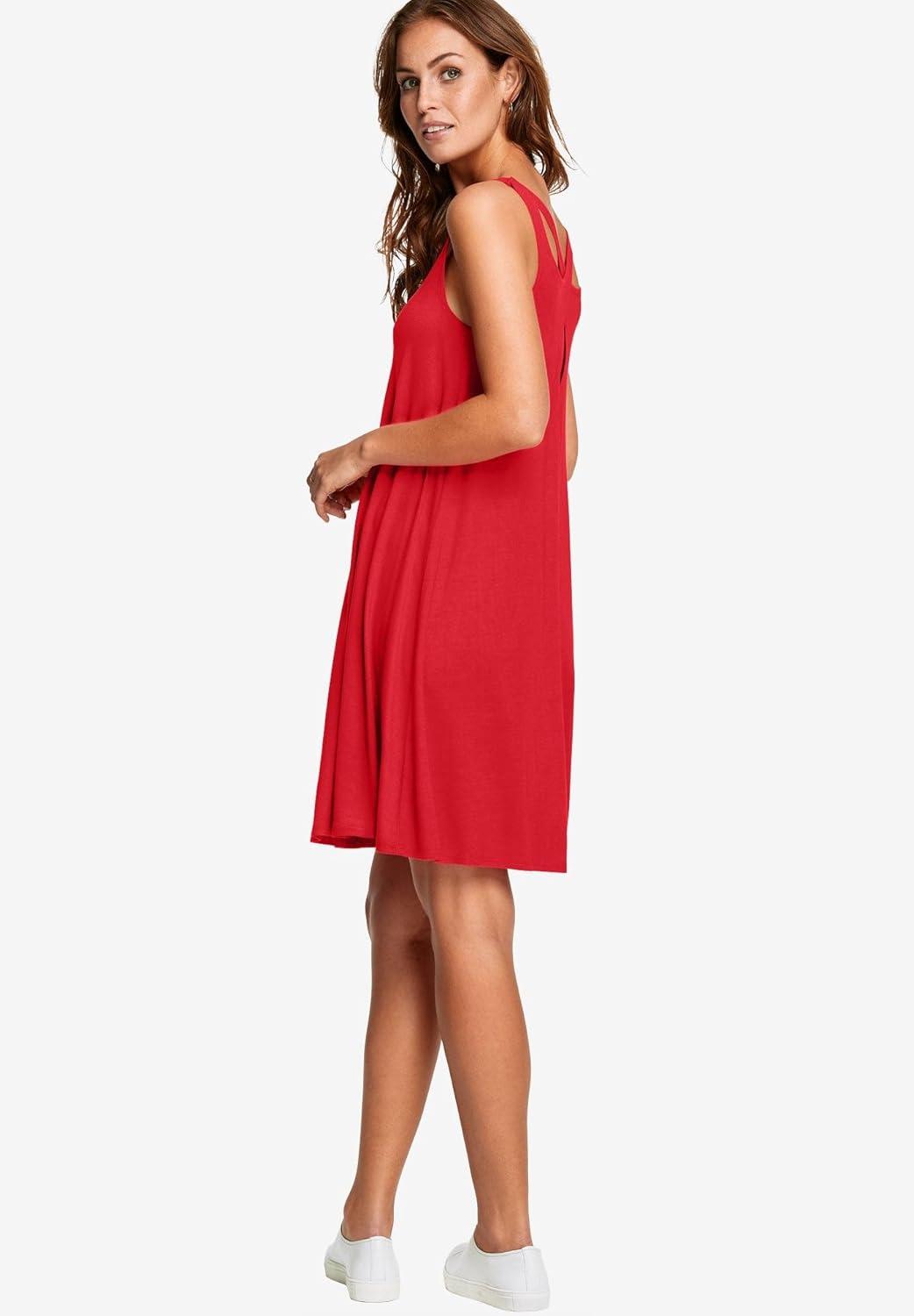 image:imageellos Plus Size Stretch Knit Tank Crossover Back A Line DressBlack