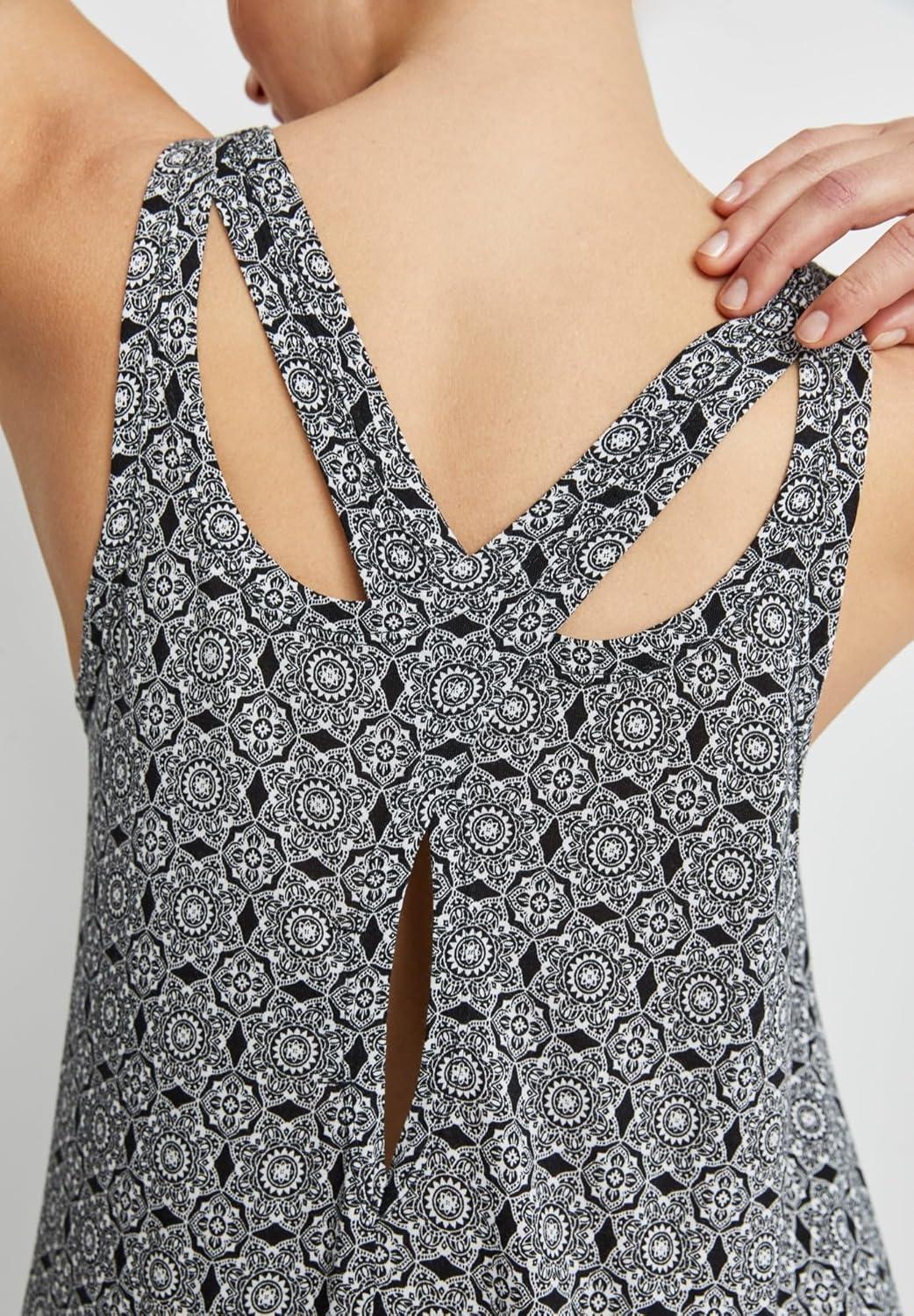 image:imageellos Plus Size Stretch Knit Tank Crossover Back A Line DressBlack White Print
