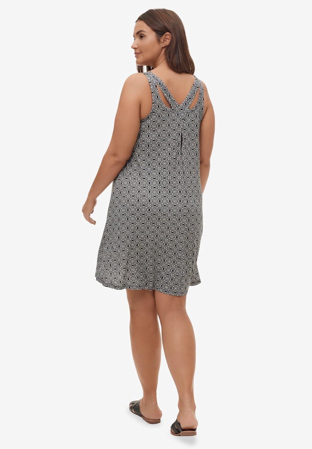 image:imageellos Plus Size Stretch Knit Tank Crossover Back A Line DressBlack White Print