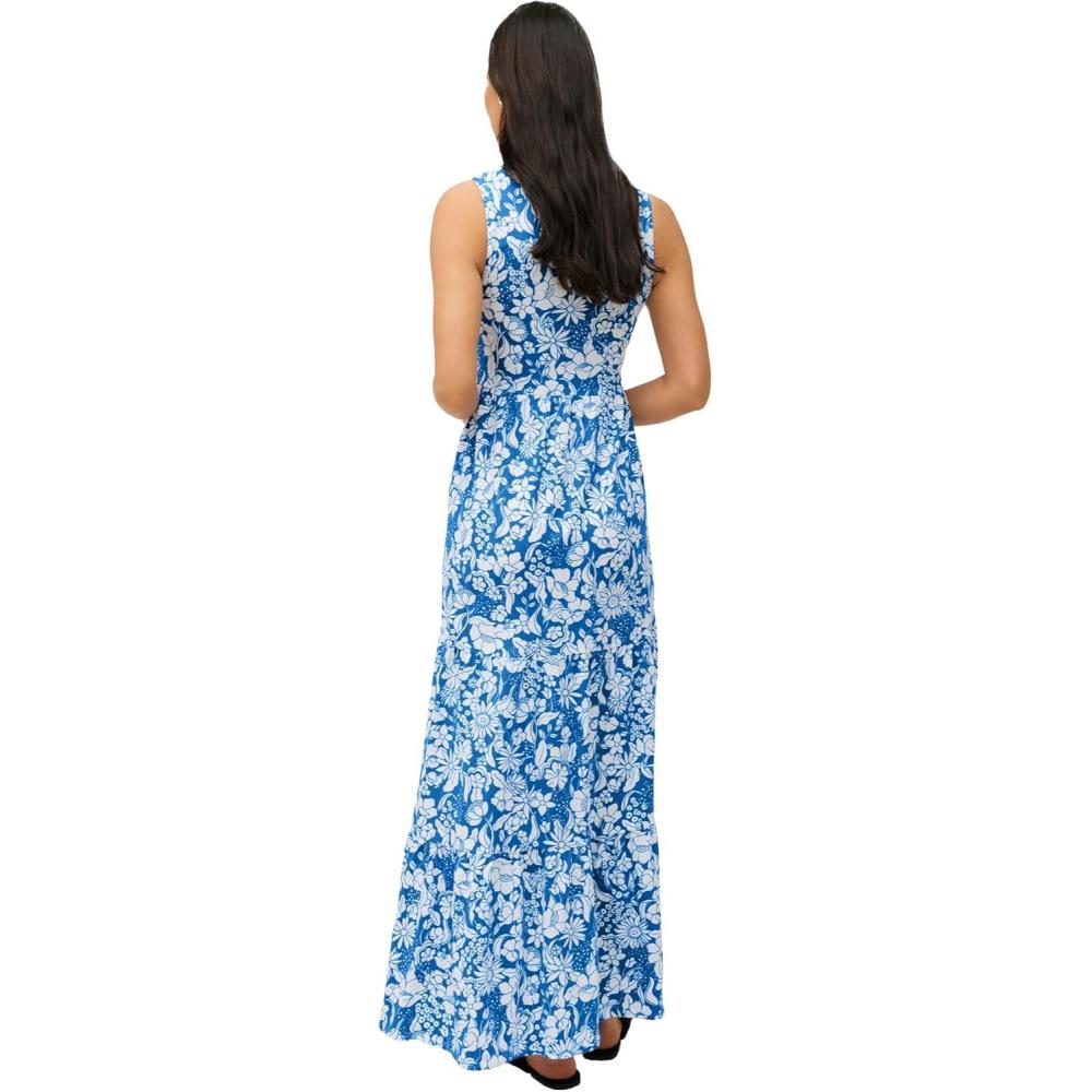image:imageellos Plus Size Stretch Knit Scoop Neck Sleeveless Tiered Maxi DressDream Blue White Floral