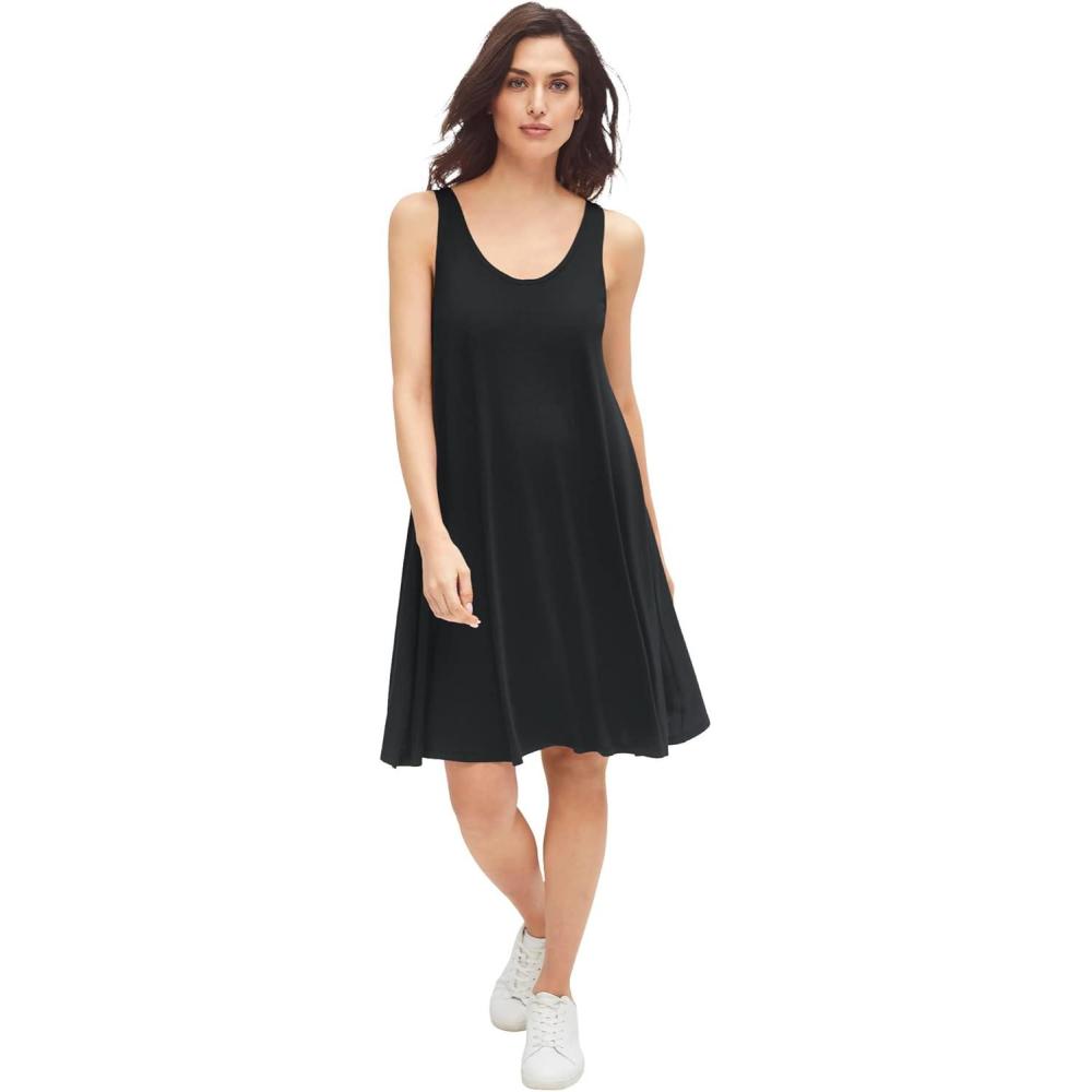 image:imageellos Plus Size Stretch Knit Tank Crossover Back A Line DressBlack