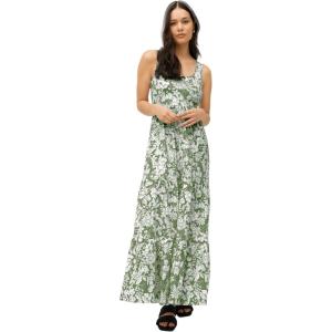 ellos Plus Size Stretch Knit Scoop Neck Sleeveless Tiered Maxi Dress(Olive Drab White Floral)
