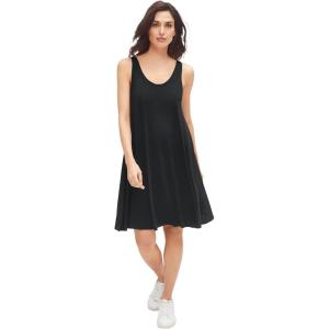 ellos Plus Size Stretch Knit Tank Crossover Back A Line Dress(Black)