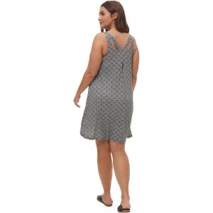 ellos Plus Size Stretch Knit Tank Crossover Back A Line Dress(Black White Print)