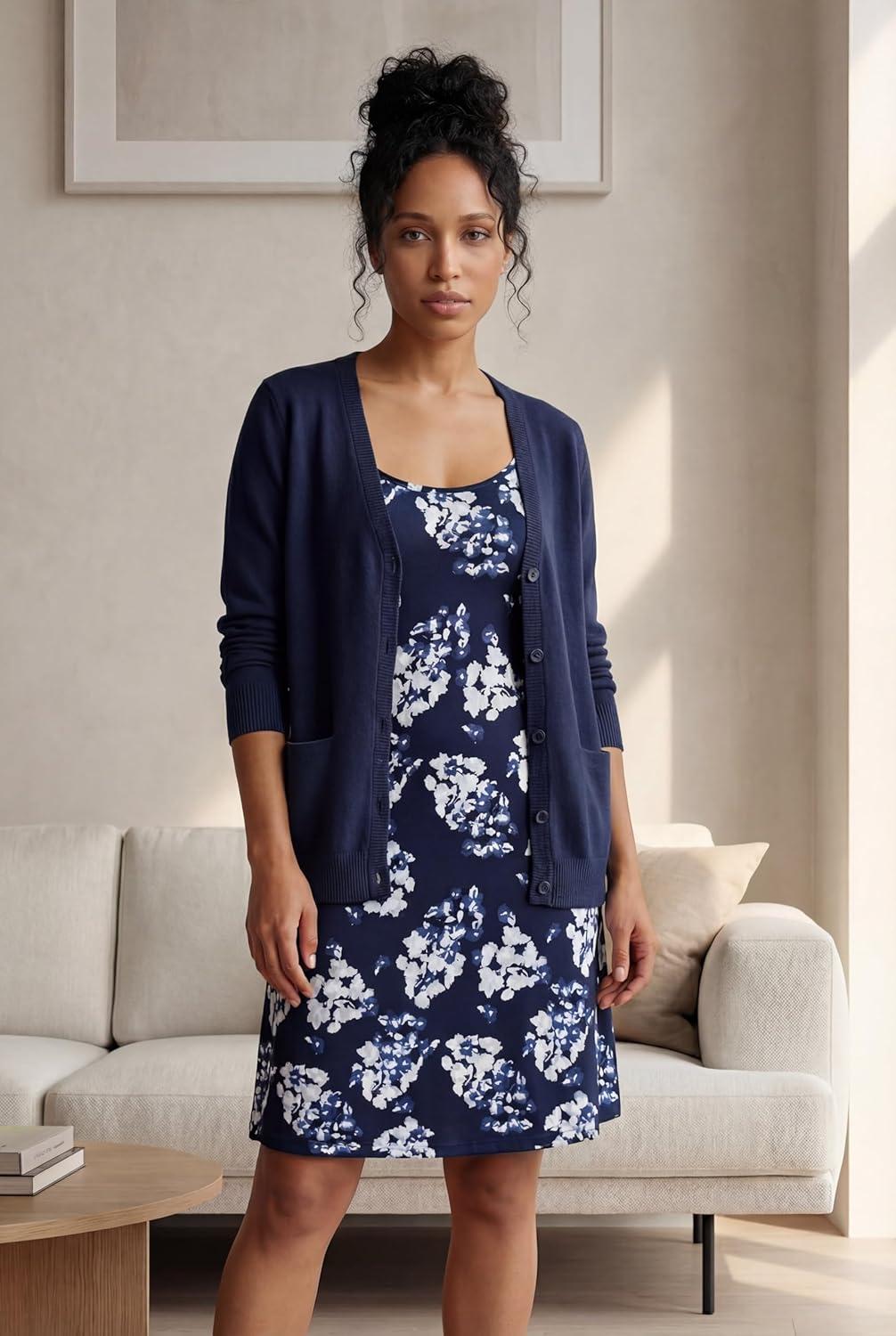image:imageellos Plus Size VNeck Button Front 100 Cotton Everyday CardiganNavy
