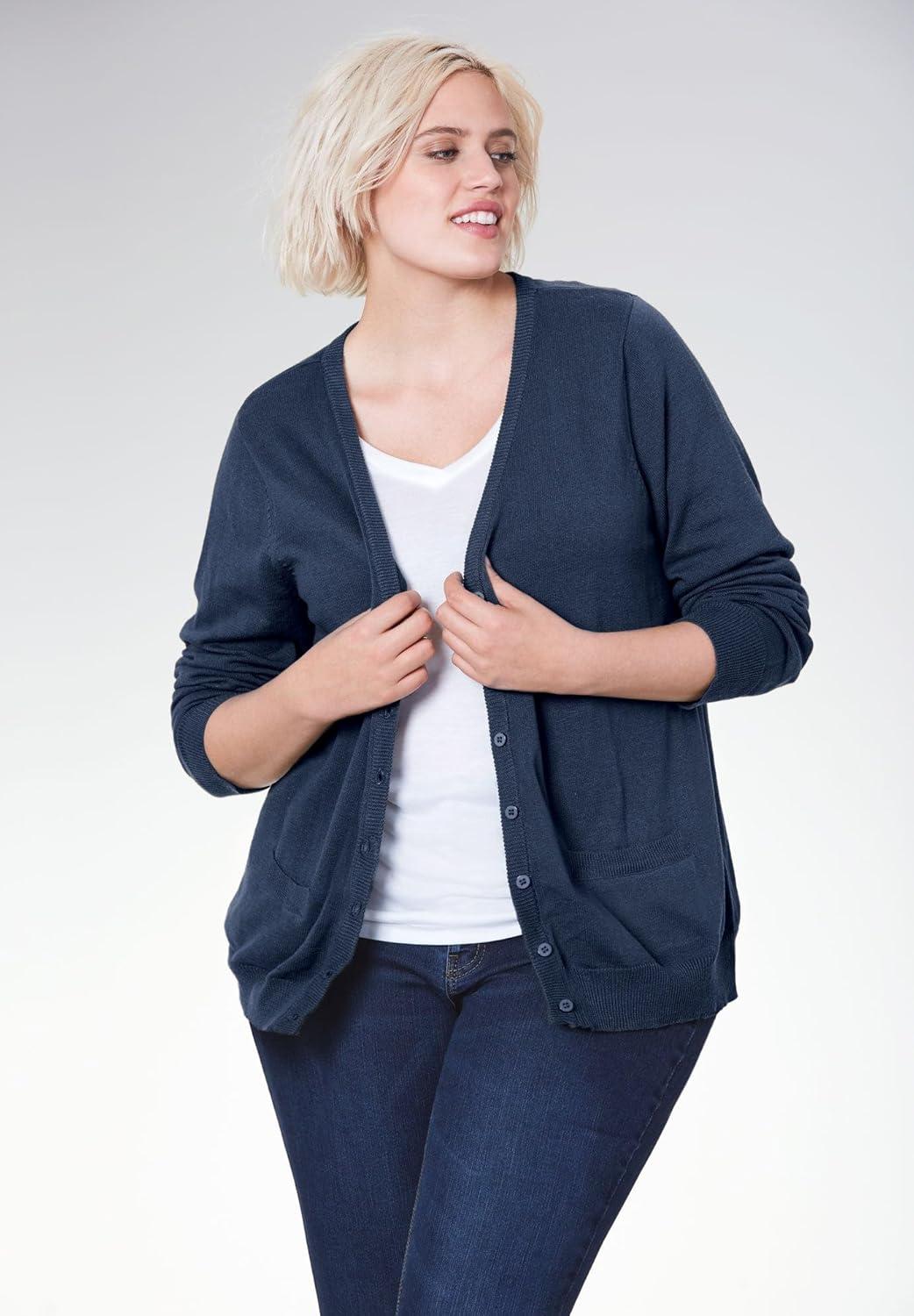 image:imageellos Plus Size VNeck Button Front 100 Cotton Everyday CardiganPink Sherbert
