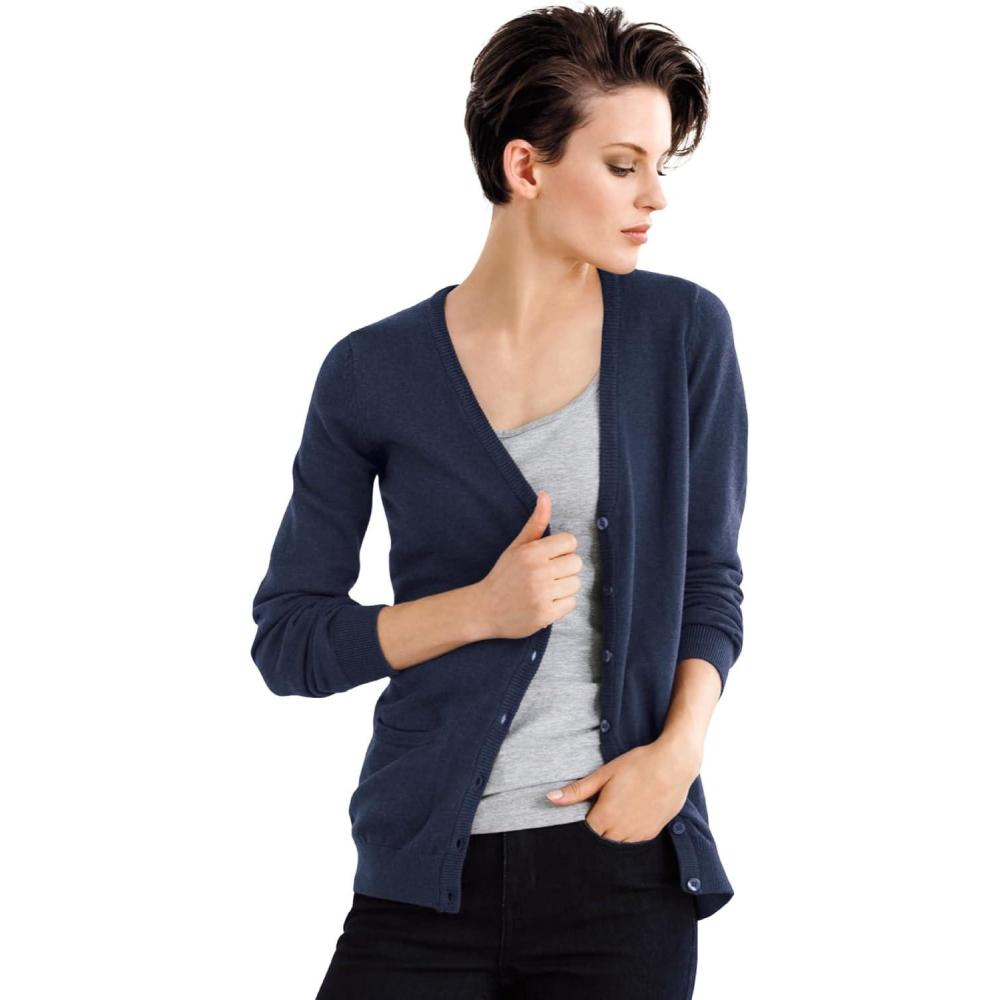 image:imageellos Plus Size VNeck Button Front 100 Cotton Everyday CardiganNavy