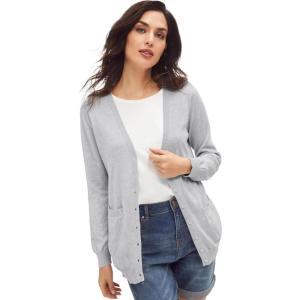 ellos Plus Size V-Neck Button Front 100% Cotton Everyday Cardigan(Heather Grey)