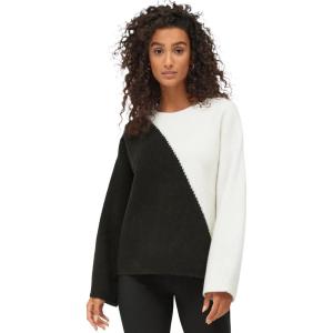 ellos Plus Size Colorblock Pullover Sweater(White Black)