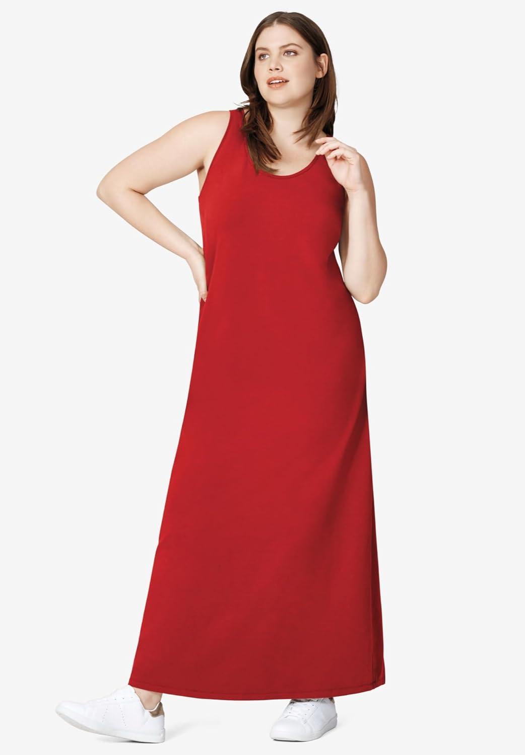 image:imageellos Plus Size Cotton Spandex Scoop Neck Sleeveless ALine Maxi DressDesert Green