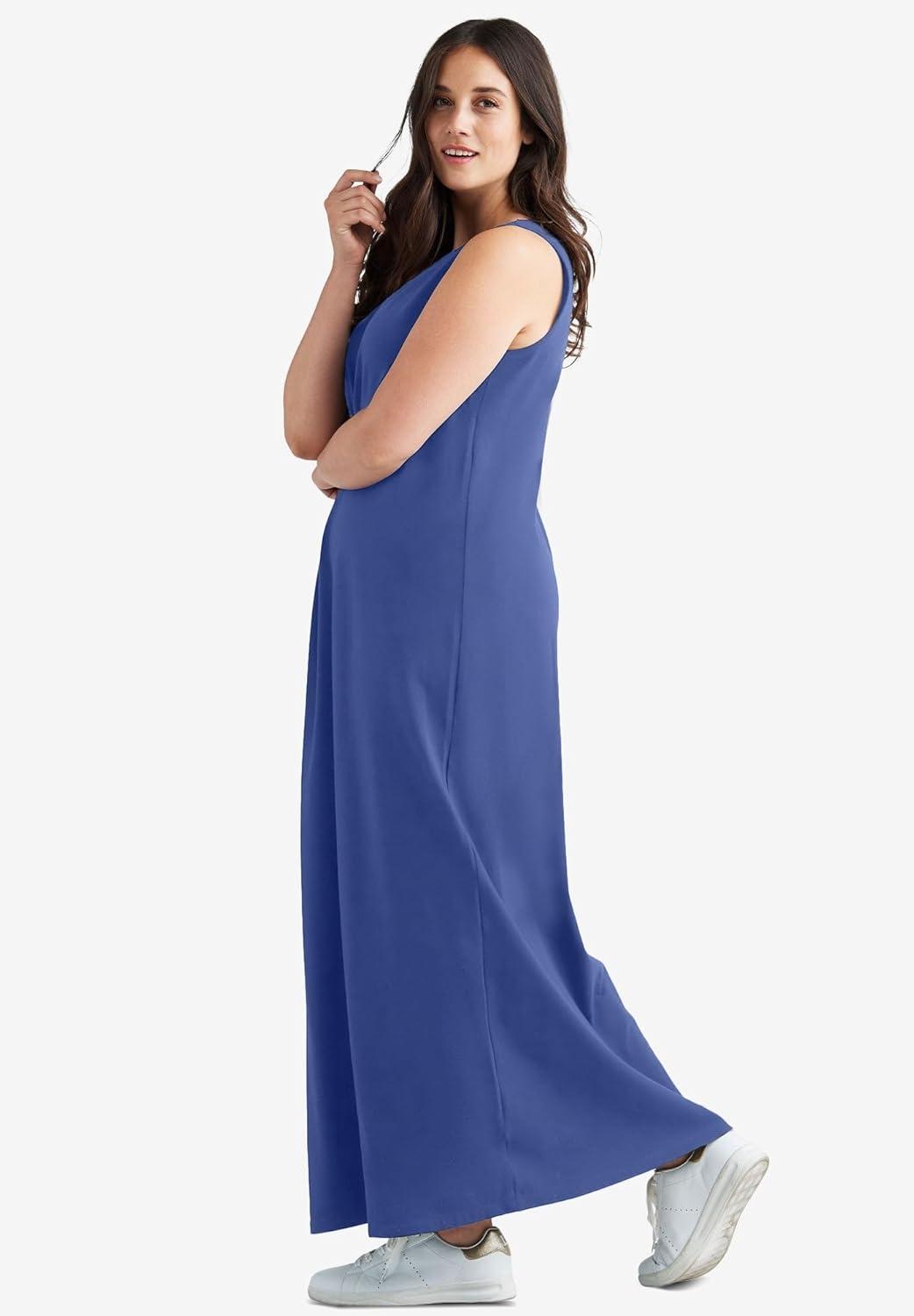 image:imageellos Plus Size Cotton Spandex Scoop Neck Sleeveless ALine Maxi DressRich Indigo