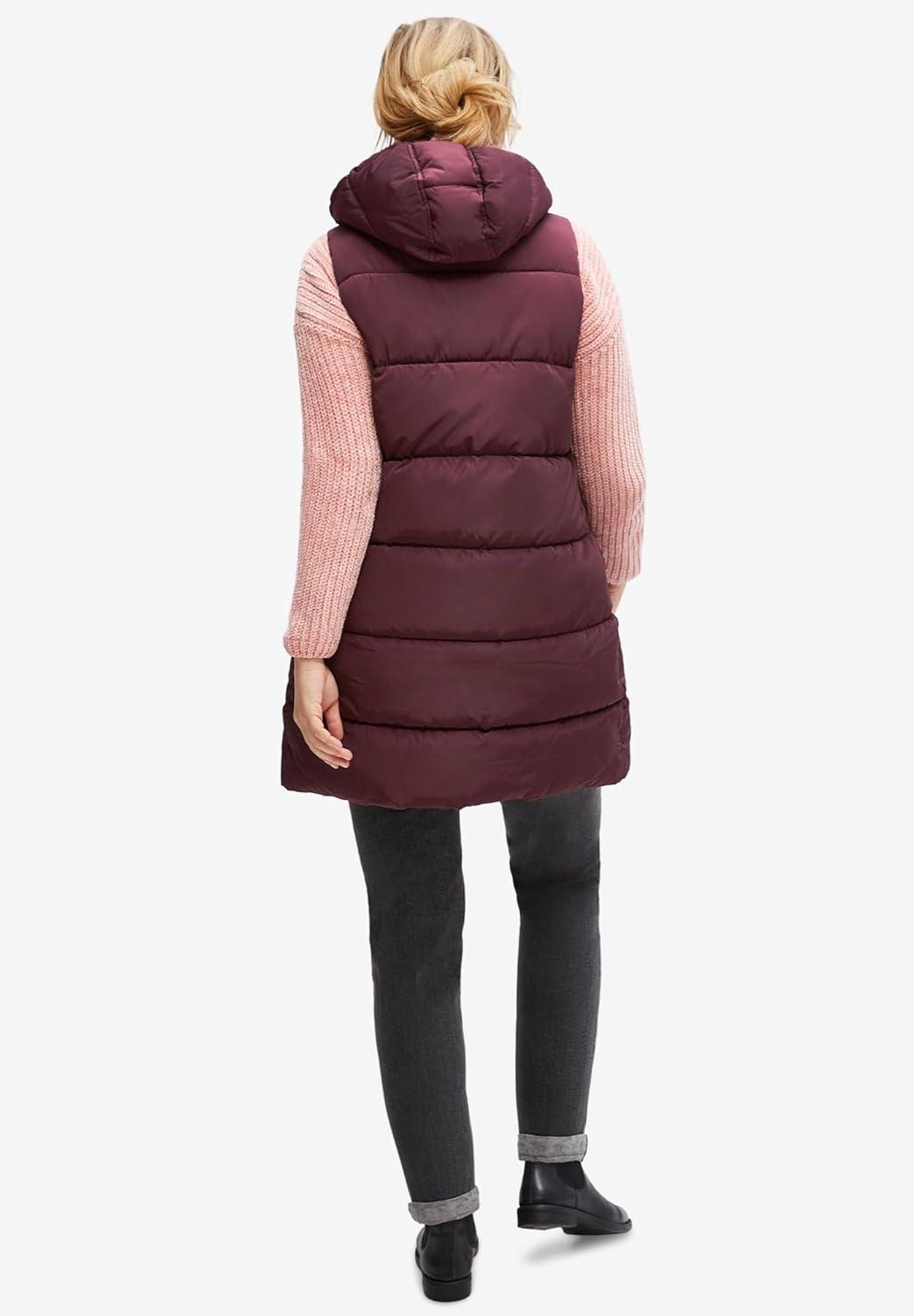 image:imageellos Plus Size Long Hooded Puffer VestDeep Merlot