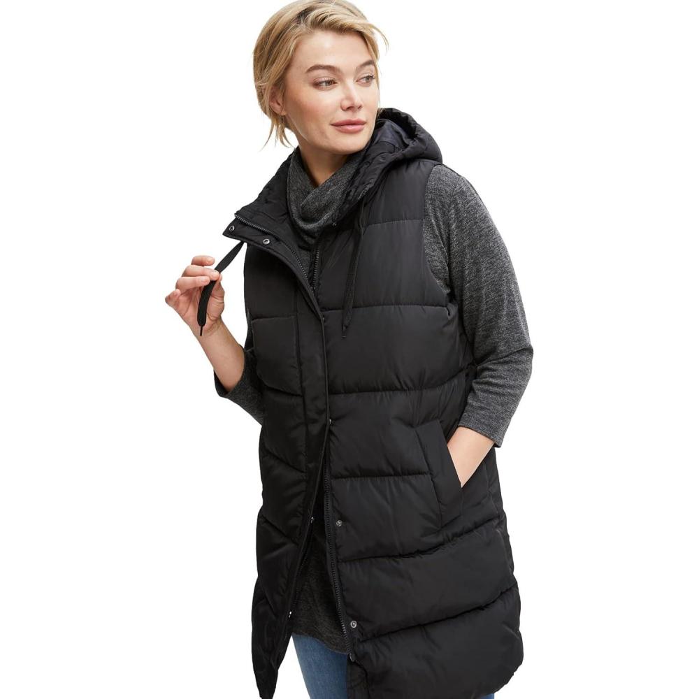 image:imageellos Plus Size Long Hooded Puffer VestBlack