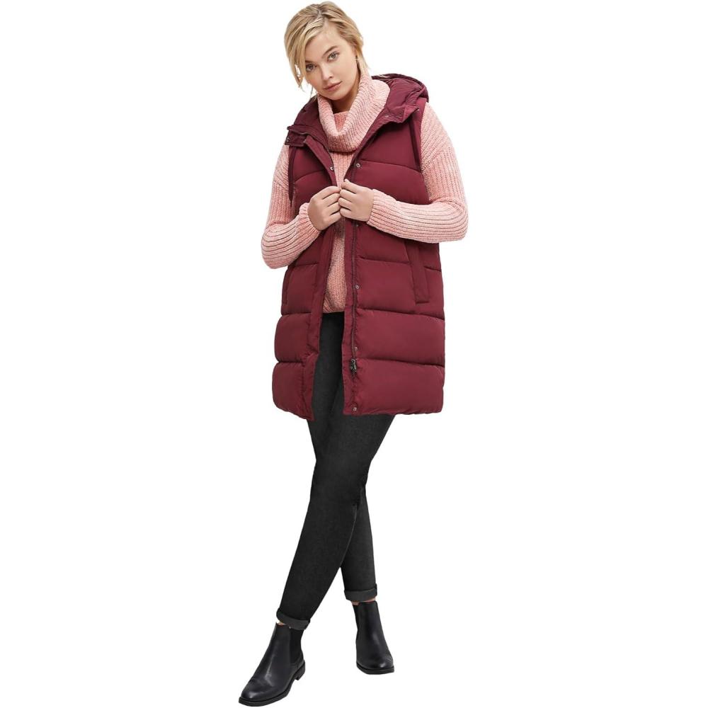 image:imageellos Plus Size Long Hooded Puffer VestDeep Merlot