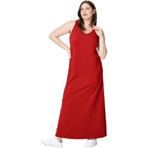 ellos Plus Size Cotton Spandex Scoop Neck Sleeveless A-Line Maxi Dress(Chili Red)