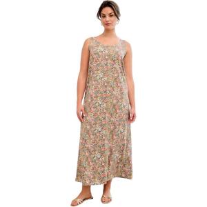 ellos Plus Size Cotton Spandex Scoop Neck Sleeveless A-Line Maxi Dress(Grey Spruce Ditsy Floral)