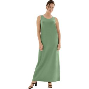 ellos Plus Size Cotton Spandex Scoop Neck Sleeveless A-Line Maxi Dress(Olive Drab)