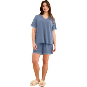 ellos Plus Size Lace Trim Sleep Set(Pale Indigo)