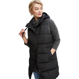 ellos Plus Size Long Hooded Puffer Vest(Black)