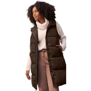 ellos Plus Size Long Hooded Puffer Vest(Chocolate)