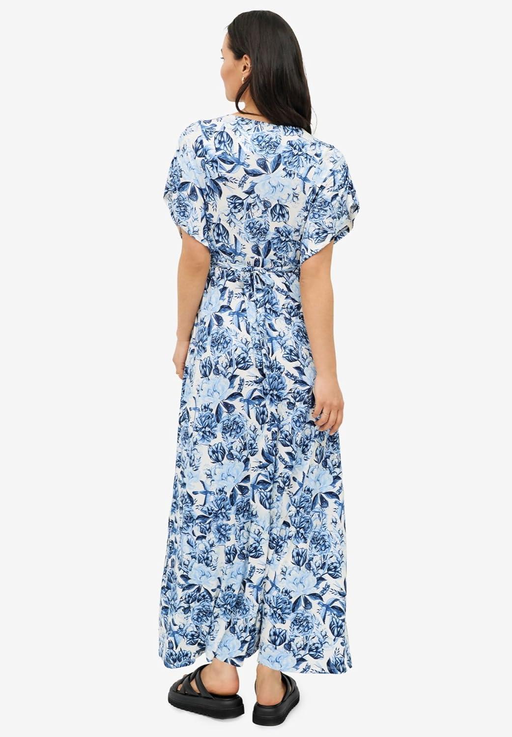 image:imageEllos Plus Size Knit TieBack MaxiWhite Blue Floral