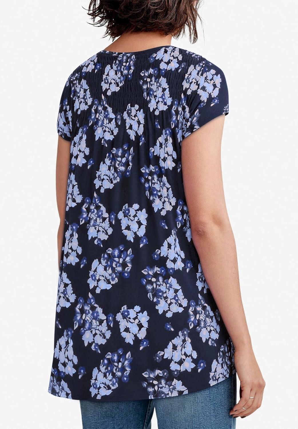 image:imageellos Plus Size Smocked TunicNavy Floral Print