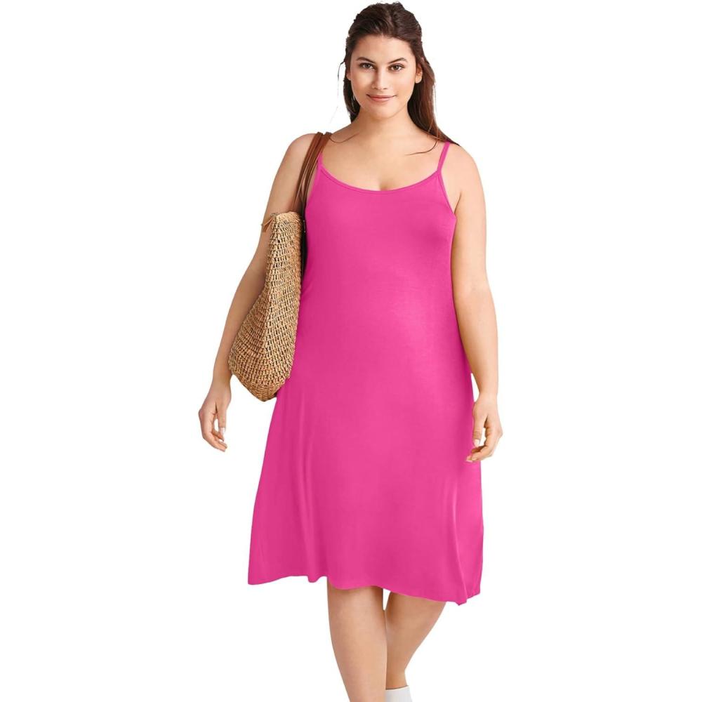 image:imageellos Plus Size Stretch Knit Scoop Neck Tank A Line DressTropical Raspberry