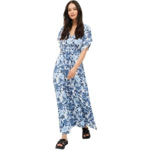 Ellos Plus Size Knit Tie-Back Maxi(White Blue Floral)