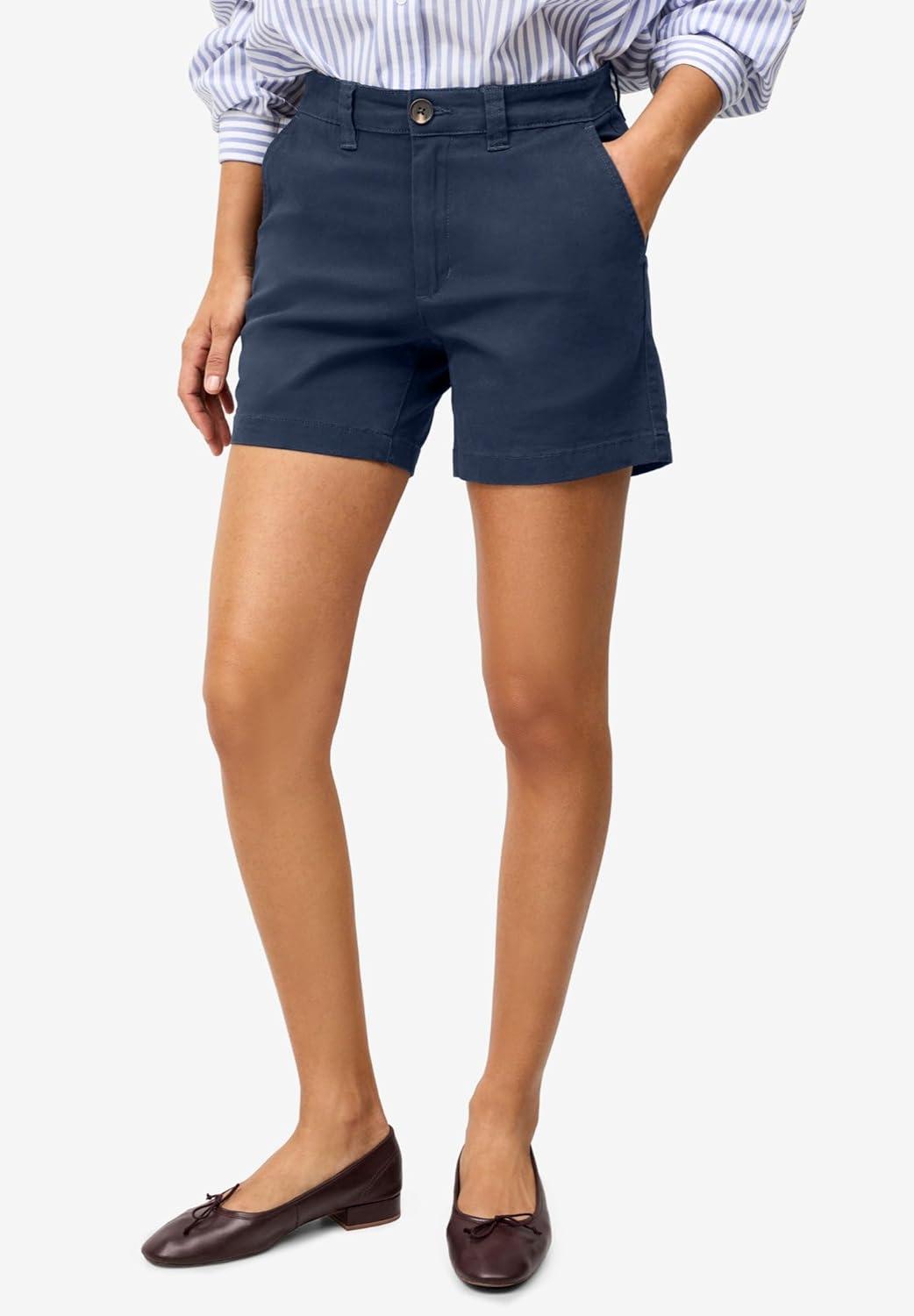 image:imageellos Plus Size Stretch Chino MidRise ShortsPale Indigo