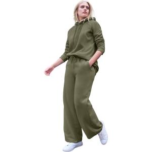 ellos Plus Size Wide Leg Fleece Sweatpant with Drawstring Waist(Burnt Olive)