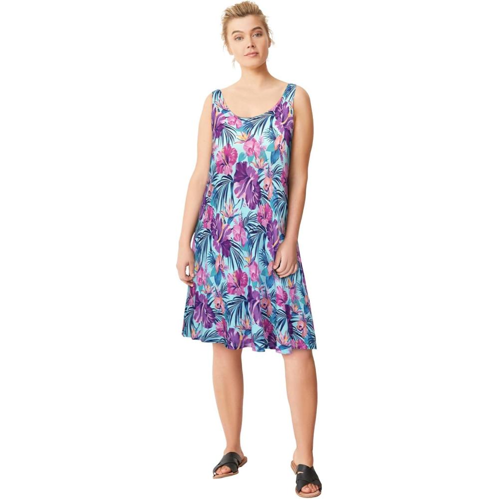 image:imageellos Plus Size Crossover Back Tank DressAqua Sky Floral