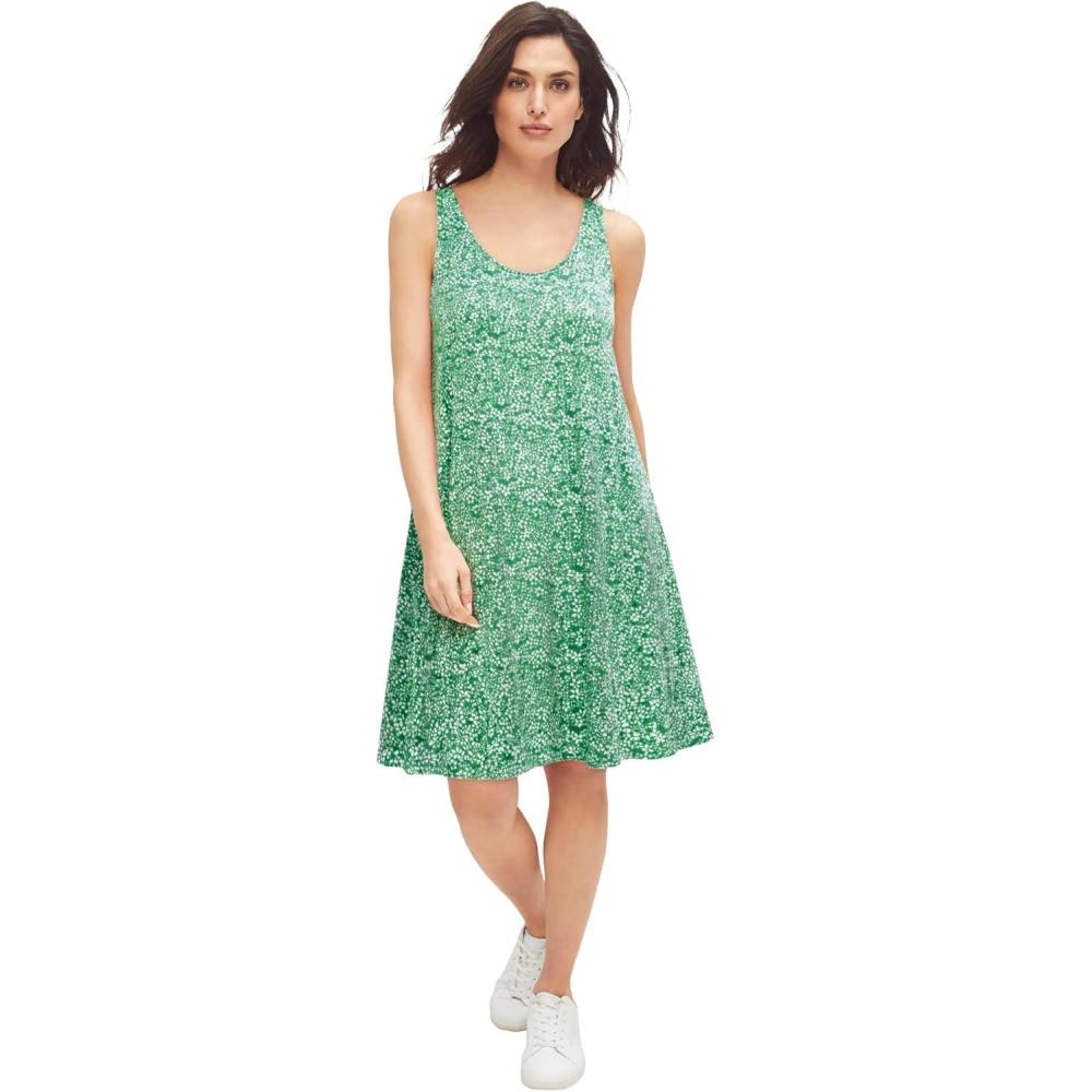 image:imageellos Plus Size Crossover Back Tank DressKelly Green White Ditsy