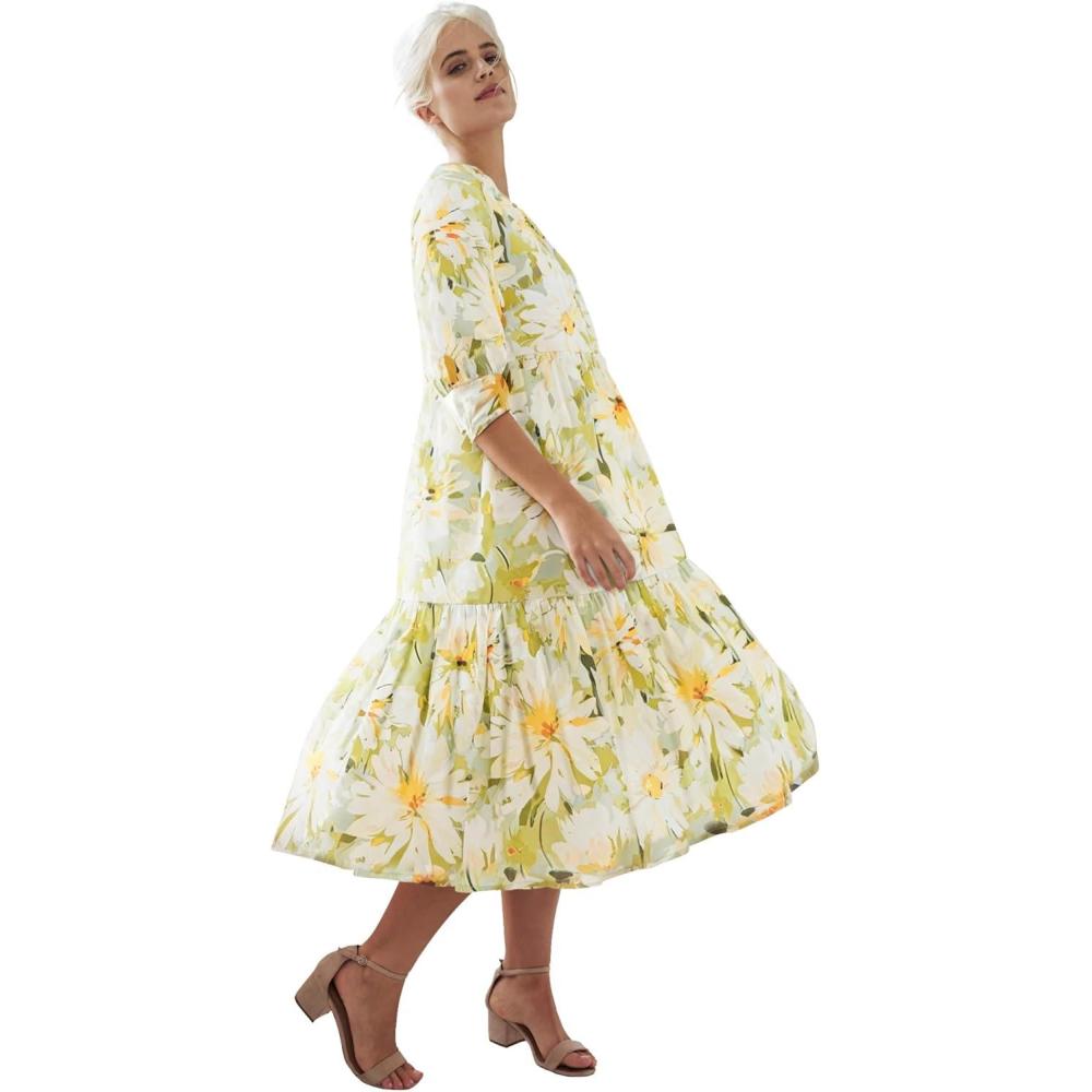image:imageellos Plus Size Tiered Cotton Midi DressDesert Sage Floral