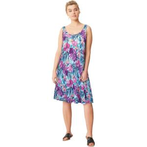 ellos Plus Size Crossover Back Tank Dress(Aqua Sky Floral)